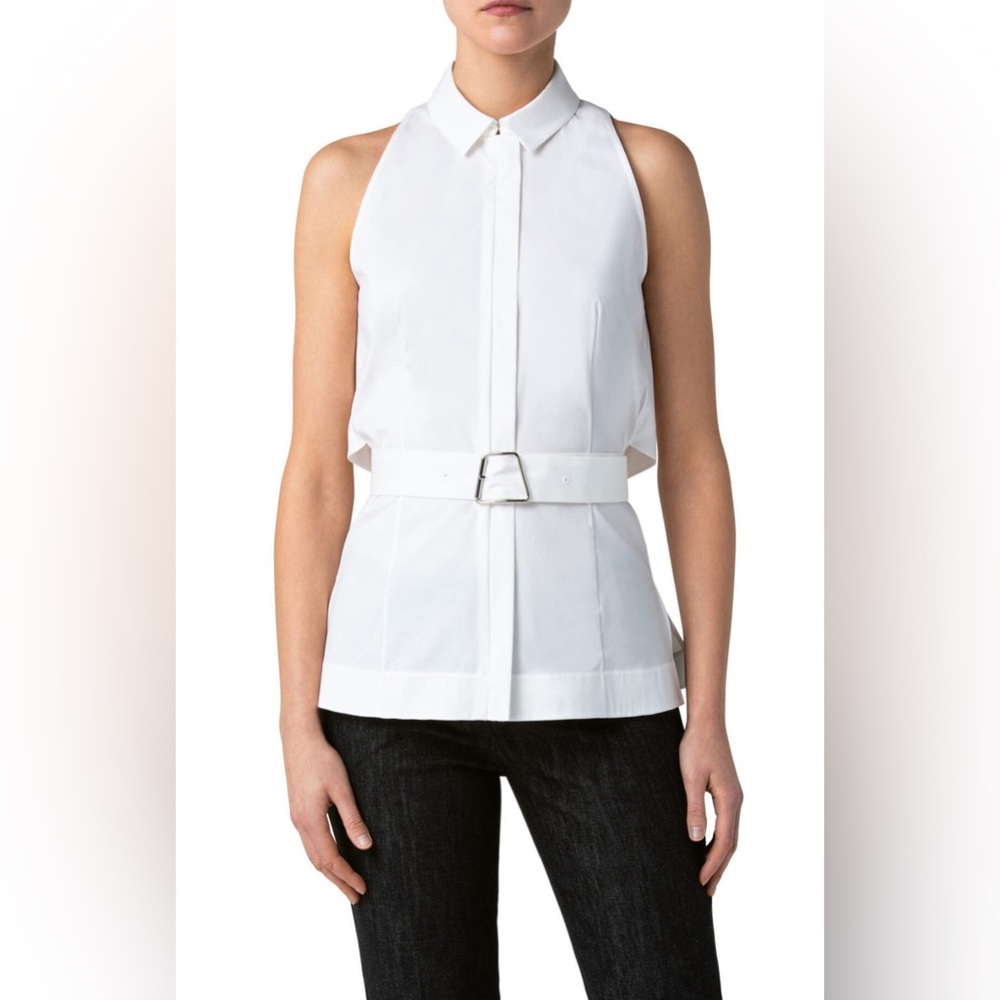 Akris Belted Sleeveless Poplin Tunic Blouse in Ecru NWOT